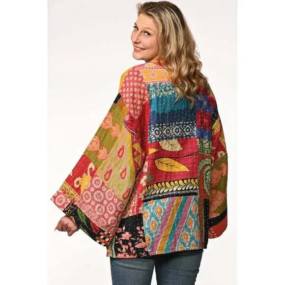 Sevya Handmade - Reversible Cotton Kantha Kimono Jacket - OS - Picture 8 of 12